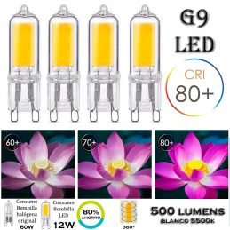 4 ampoules G9 en verre à LED en épi 12W 500 lumens